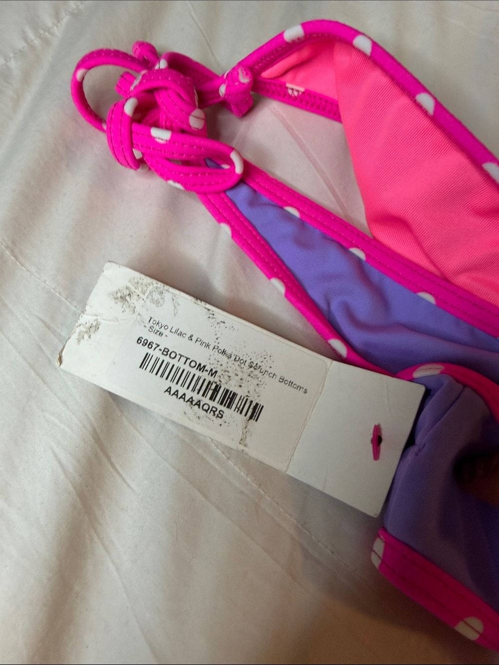 DOLL Swimwear Tokyo Lilac & Pink Polka Dot Classic Scrunch Bikini Bottom –Medium - Picture 2 of 2